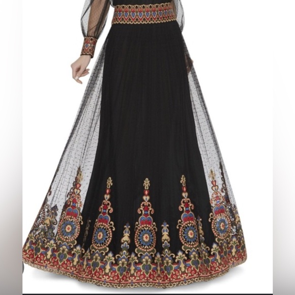 Alice + Olivia Sidney tulle embroidered Black Maxi Skirt sz6 !